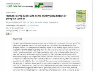 Screenshot Phenolverbindungen und Qualitätsparameter von Kürbiskernöl